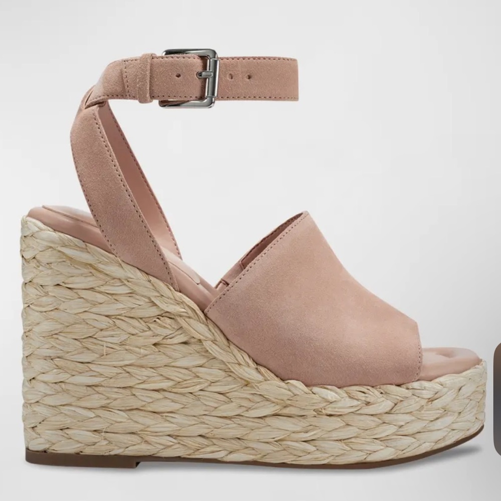 MARC FISHER NELLY PEACH SUEDE WOMENS  ANKLE STRAP ESPADRILLE WEDGES **NWT** - Picture 10 of 15